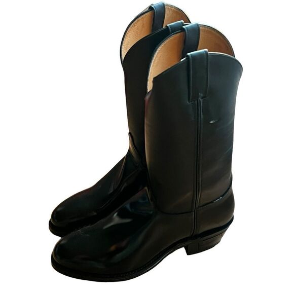 NIB Vintage Justin Men Leather Black Cowboy Western Timeless Sleek Boots Sz 11 - Picture 1 of 14